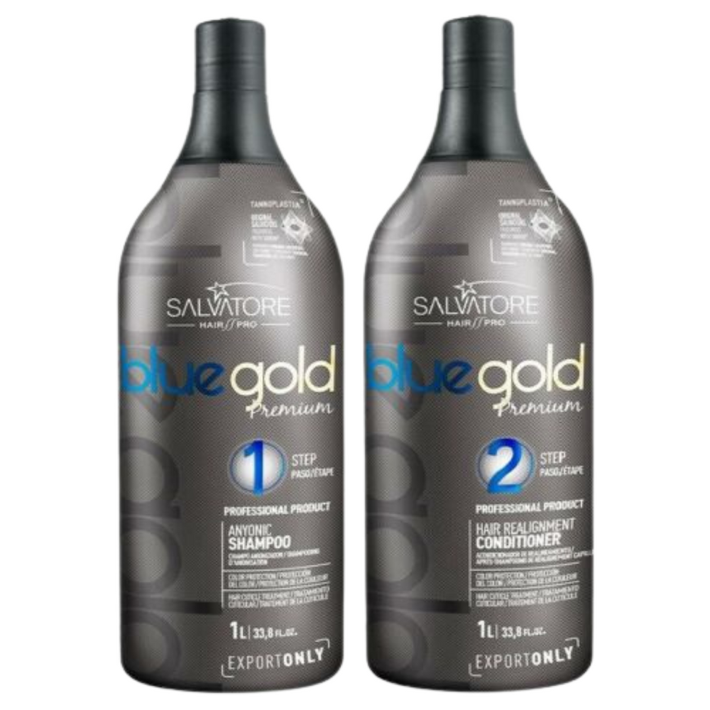 SALVATORE Blue Gold Premium Brazilian Keratin Treatment Progressive Brush 1 Litre + Shampoo 1 Litre